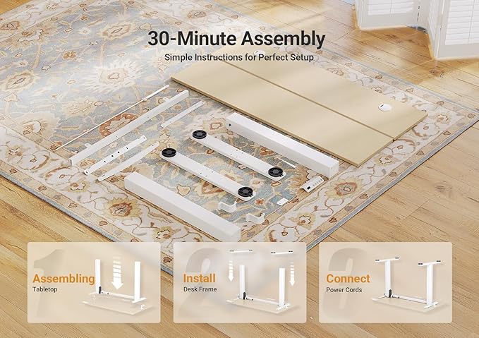 Seang Electric Standing Desk Adjustable Height, 40 x 24 Inch Sit Stand Desk with T-Shaped Frame, 3 Memory Presets & Cable Management for Home Office Computer Workstation, White Frame/Nature Top