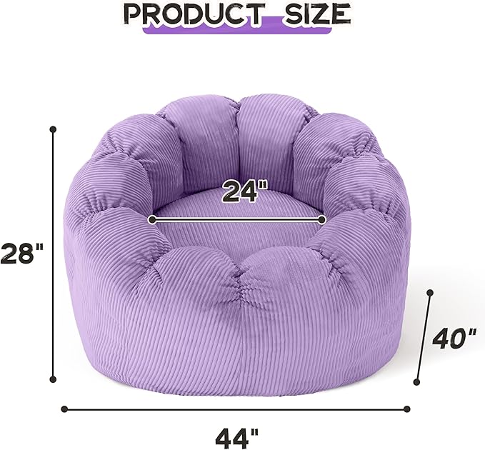 HABUTWAY Giant Bean Bag Chair for Adults/Kids/Teens, Pumpkin Bean Bag Couch Comfy Reading Chair for Bedroom, Corduroy Lazy Sofa Loughe Chair with Wider Seat Depth & Non-Slip Bottom(Purple)