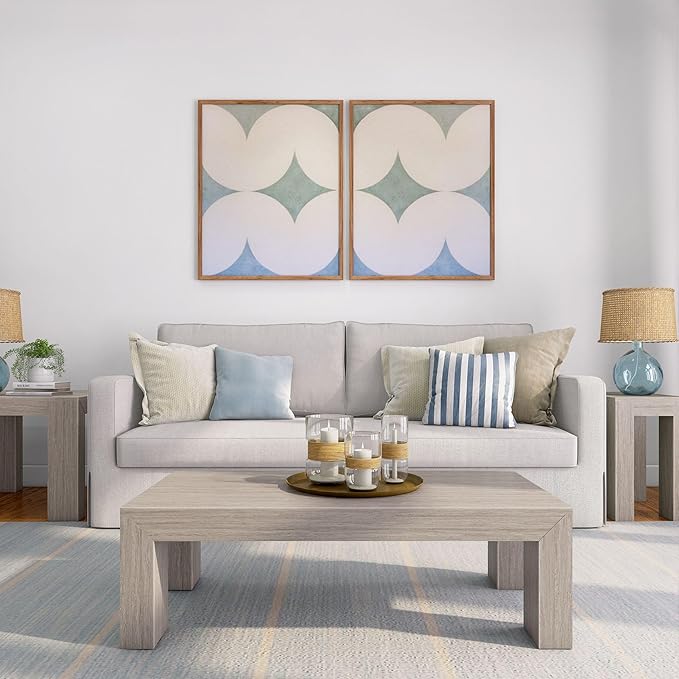 Plank+Beam Modern Rectangular Coffee Table, 48", Medium Sized Coffee Table, Center Tables for Small Spaces, Living Space Medium Tea Table, Seashell Wirebrush