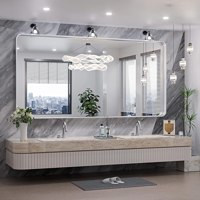TokeShimi 72 x 36 Inch Brushed Silver Mirror Wall Mirror for Bathroom Black Metal Frame Decorative Rectangular Wall Mounted Home Decor Corner Hangs (Horizontal/Vertical)