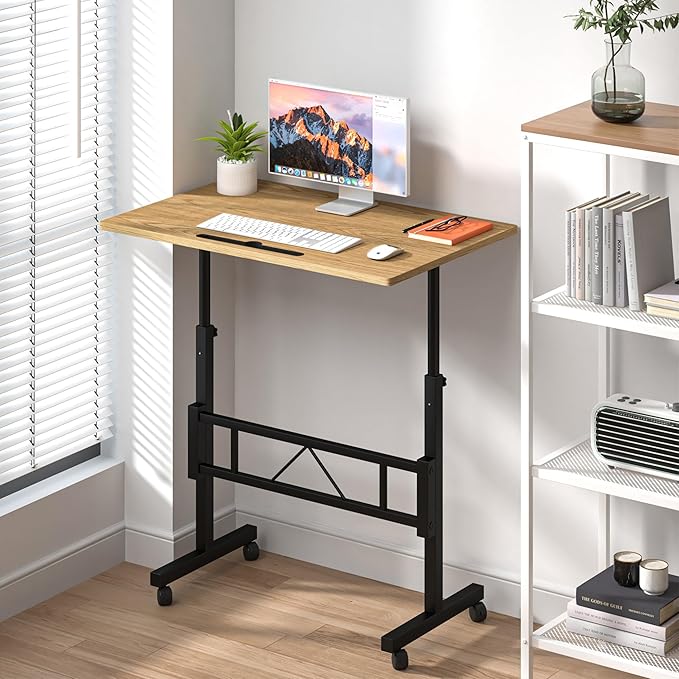 Klvied Small Standing Desk Adjustable Height for Sitting and Standing, Portable Laptop Table for Walking Pad,Oak
