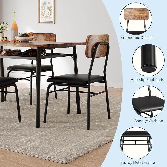 IDEALHOUSE 3-Piece Dining Table Set for 2 with Storage Rack, Wood Kitchen Table with Upholstered Chairs Set of 2, Small Square Table Set with Metal Legs Support, for Dining Room,Living Room