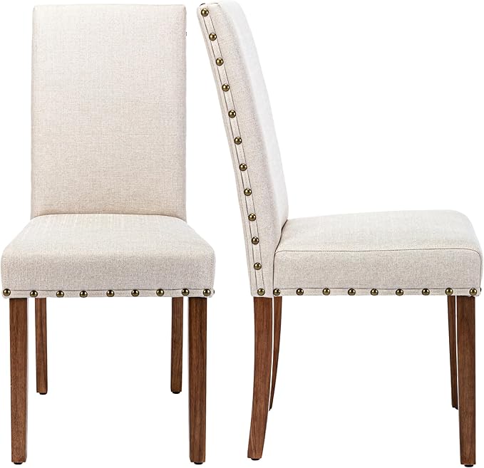 Parsons Kitchen Dining Chair Set Room Modern Upholstered Stylish Fabric High Back with Bronze Nailhead Trim