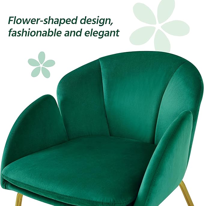 Yaheetech Flower Velvet Vanity Chair, Modern Side Chair Armchair with Golden Metal Legs for Living Room/Dressing Room/Bedroom/Home Office/Kitchen, Green