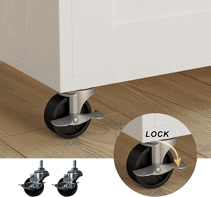 IRONCK Kitchen Island with Storage, Rolling Kitchen Island on Wheels with Drop Leaf, 3 Open Spice Rack Shelf, Door Cabinet, Drawer, Kitchen Cart Island Table for Kitchen, White