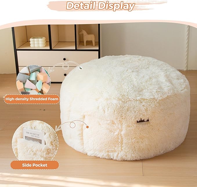 MAXYOYO Kids Bean Bag Chair, Stuffed Faux Fur Bean Bag for Toddler, Ultra Soft Floor Sofa with High-Density Foam Filling, Lazy Chair for Living Room, Playroom, Nursery Room