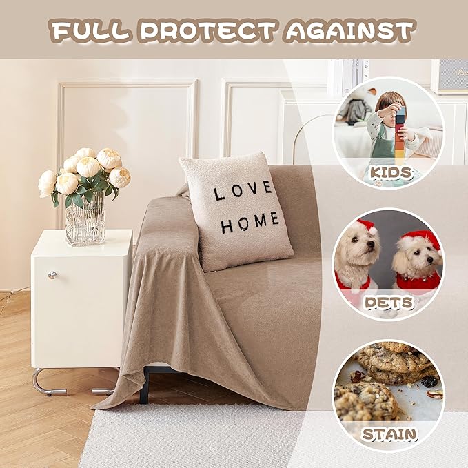 MYSKY HOME Couch Cover Sofa Covers for 2-3 Cushion Couch, Non-Slip Dog Furniture Protector Cover for Sofa, Couch Protector, Couch Covers for Sectional Sofa, 71" x 118", Khaki