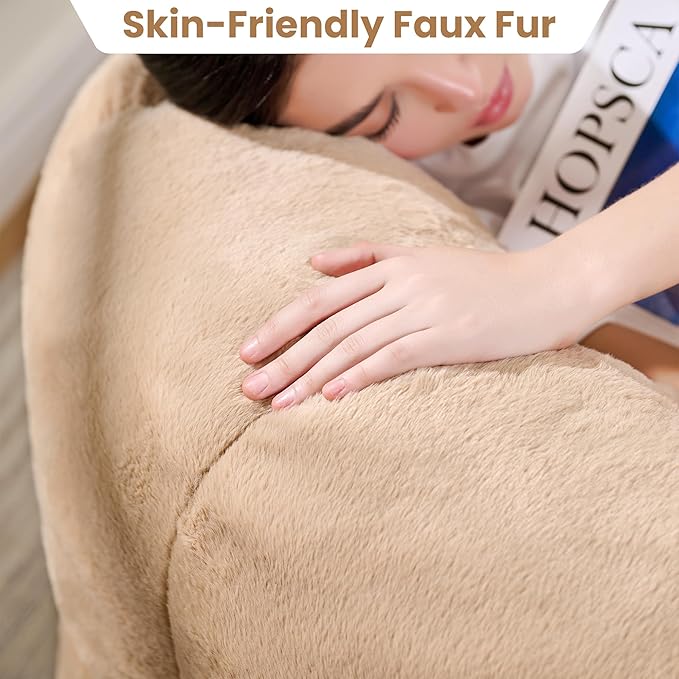 Bean Bag Chair with Filler Included, Faux Fur Comfy Chair with Petal Arm Rest Fluffy Reading Chair for Bedroom, Living Room, Dorm, Game - Taupe, Large, Low Support