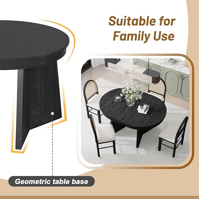 Ball & Cast Retro 5 Pieces Dining Table Set with 4 Upholstered Chairs,Kitchen Table and Chairs for 4 W/ 58" Round Extendable Kitchen Desk,for Small Space,Apartment,Dining Room,Espresso