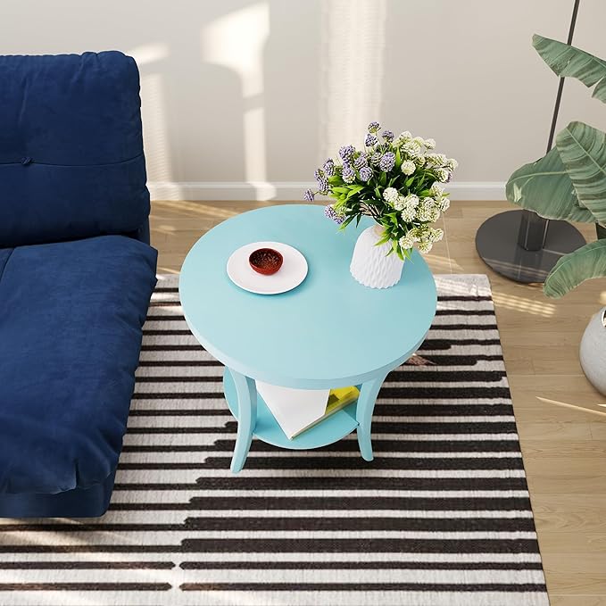 Roundhill Furniture Perth Contemporary Round End Table with Shelf