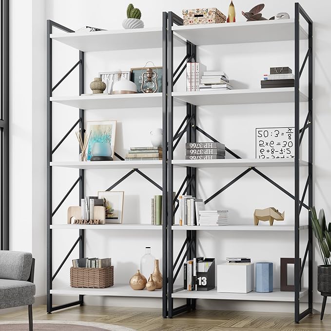 Shintenchi 2-Tier Bookshelf: Tall Industrial Bookcase for Living Room/Home/Office, Modern Book Holder with Storage Rack Shelves - White