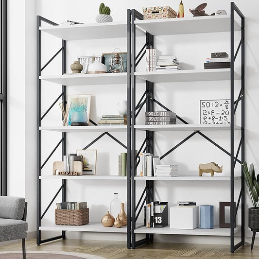 Shintenchi 2-Tier Bookshelf: Tall Industrial Bookcase for Living Room/Home/Office, Modern Book Holder with Storage Rack Shelves - White