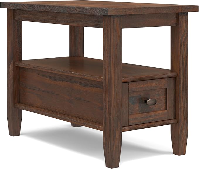 SIMPLIHOME Warm Shaker SOLID WOOD 14 Inch Wide Rectangle Transitional Narrow Side Table in Distressed Charcoal Brown, For the Living Room and Bedroom