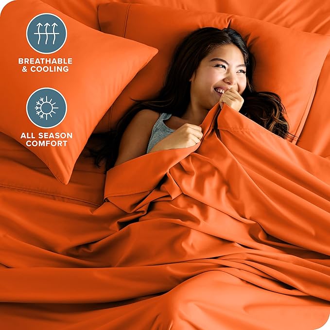 Bare Home Split Head Flex King Sheet Set - 1800 Ultra-Soft Microfiber Bed Sheets - Double Brushed - Deep Pockets - Easy Fit - 4 Piece Set - FlexTop King Bedding Sheets (Split Head Flex King, Orange)