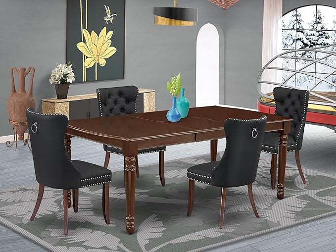 East West Furniture DODA5-MAH-12 5 Piece Dining Table Set Includes a Rectangle Wooden Table with Butterfly Leaf and 4 Polyester Fabric Upholstered Chairs, 42x78 Inch, Mahogany