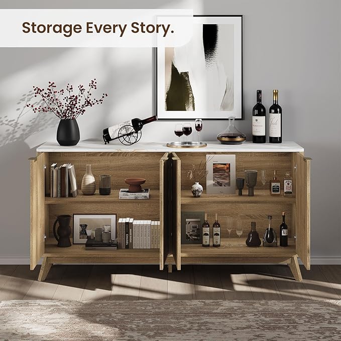 Buffet Cabinet with Storage, Fluted Multifunctional Storage Cabinet with 4 Doors, Sideboard Cabinet with Doors Modern Buffet Table Accent Coffee Bar Console Table,fluted buffet cabinet