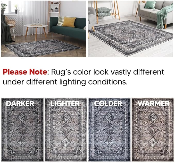 Keen Home Design 5x7 Rug - Machine Washable Area Rug with Non-Slip Backing, Ideal for Living Room, Dining Room, Bedroom - Vintage, Easy Clean, Durable, Low Pile Rug - (5' x 7')