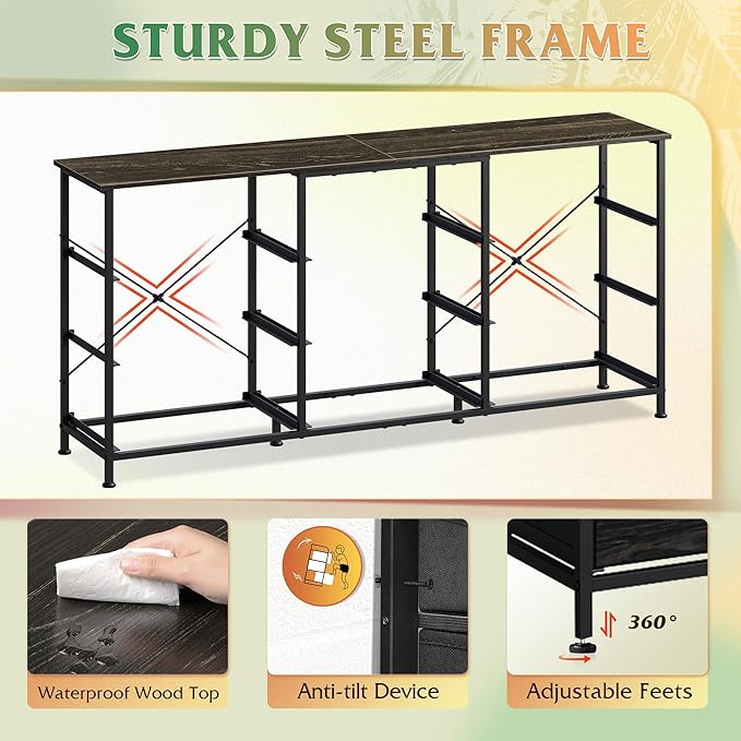 WLIVE 54''W Dresser for Bedroom, Black Dresser TV Stand for 55, 60, 65 inch TV, Wide Chest of Drawers with 9 Drawer, Large Entertainment Center, Fabric Dressers with Wood Top for Closet, Living Room