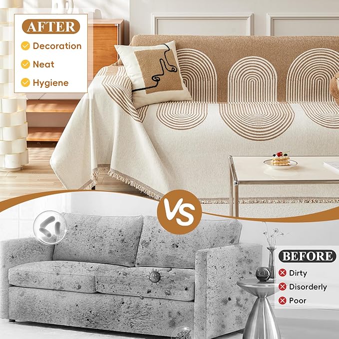 STACYPIK Boho Arched Pattern Sofa Cover Throw, Washable Chenille Furniture Protector for 2 Seater Sofa, Anti Scratch Couch Cover for Dogs Cats, Pet Proof Loveseat Slipcovers Throw Blanket-71X118IN