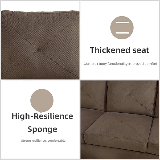 L Shaped Sectional Couch Sofa, Modern Couches for Living Room, Comfy 4 Seat Modular Sectional Sofa with Ottoman Storage for Bedroom Apartment, Brown