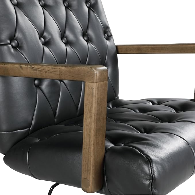 OSP Home Furnishings Waltham Adjustable Height and Tilt, Swivel Home Office Chair with Wood Arms, Black Faux Leather