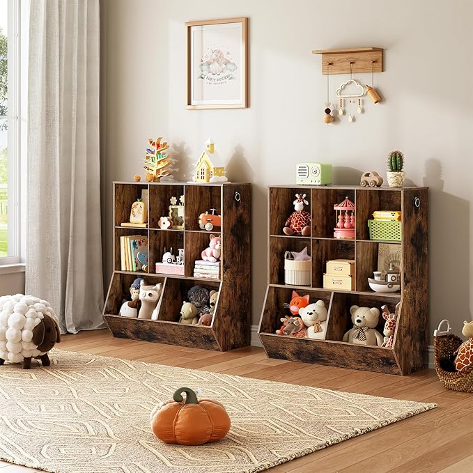 HOOBRO Kids Bookshelf, Toy Storage Cabinet, Kids Toy Organizer, 8 Cubicles, Bookcase Footboard, Bookshelf for Kids, for Playroom, Bedroom, Nursery, School, Rustic Brown FG35CW01G1