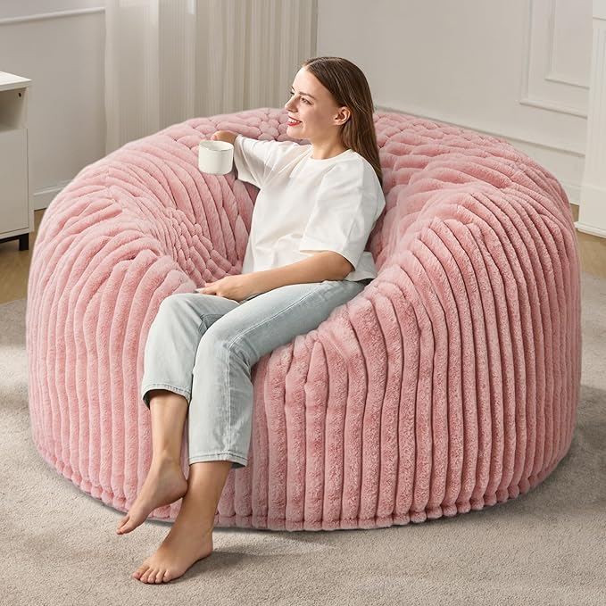 5ft Bean Bag Chairs for Adults Large Beanbag Chair with Stripe Plush Cover Big Bean Bag Chair for Living Room Bedroom Dorm Office