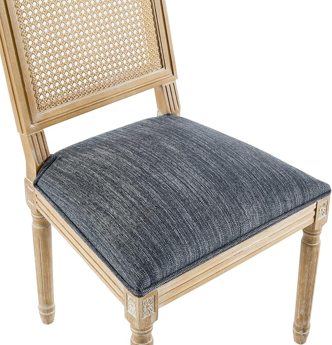 Merax Upholstered Solid Wood Dining Chairs Set of 2, French Country Style Accent Side Seating Furniture for Kitchen, Living Room, Wicker Back, Blue Gray