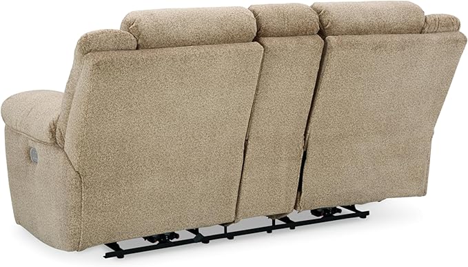 Signature Design by Ashley Tip-Off Classic Wall Hugger Power Reclining Loveseat with Adjustable Headrest, USB Ports, Storage and Cup Holders, Light Brown