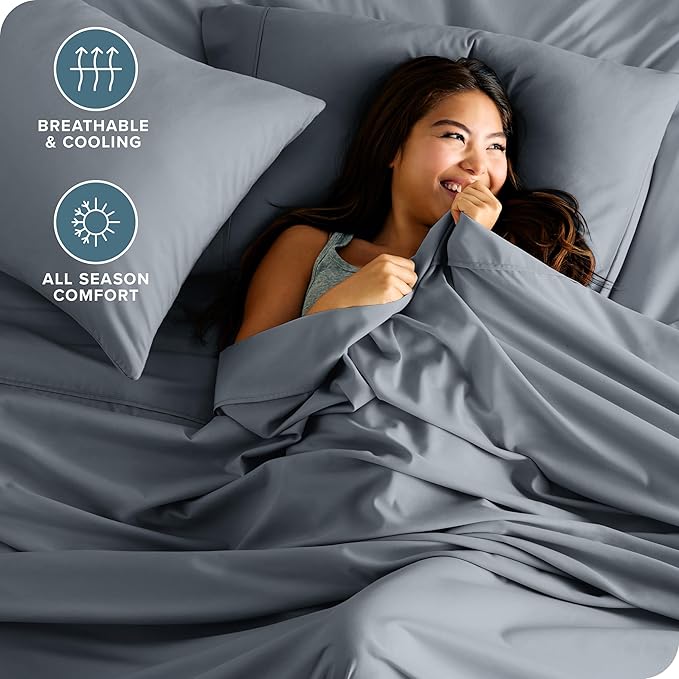 Bare Home King Sheet Set - 1800 Ultra-Soft Microfiber King Bed Sheets - Double Brushed - Deep Pockets - Easy Fit - 4 Piece Set - Bed Sheets (King, Steel Blue)