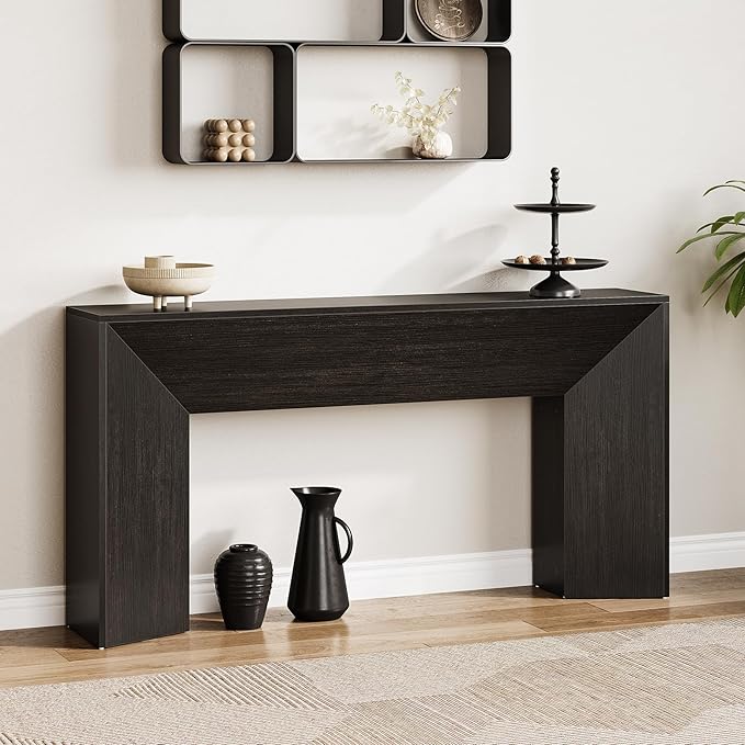 LITTLE TREE Console Table for Entryway, 63 Inches Extra Long Black Wooden Sofa Table for Living Room, Modern Hallway Foyer Table for Entrance, Easy Assembly