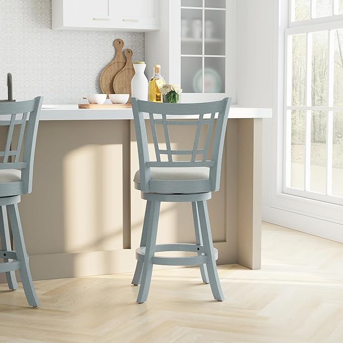 Hillsdale Fairfox 24.5" Wood Swivel Counter Height Stool, Blue Wire Brush
