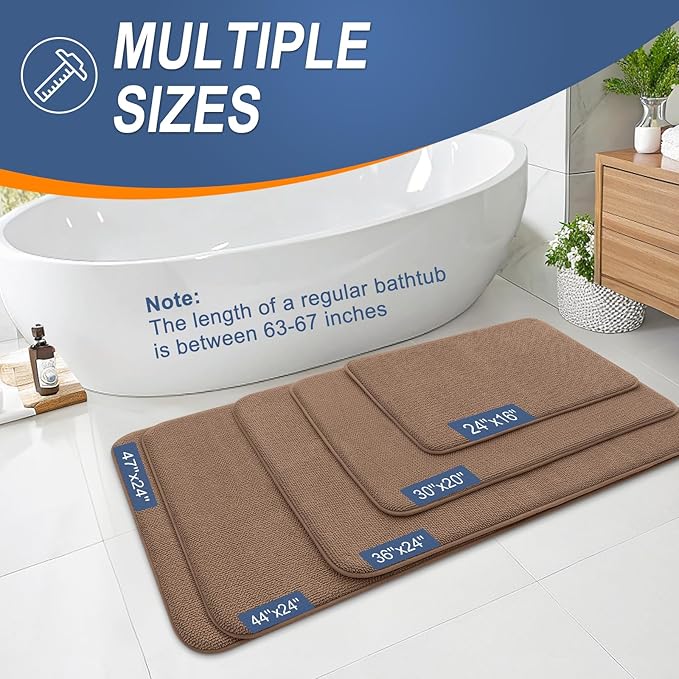 OLANLY Thick Memory Foam Bath Mat Rug 24x16, Extra Soft Absorbent Bathroom Rug, Quick Dry Bath Mats, Non-Slip, Machine Washable Carpet for Bathroom, Tub and Shower, Home Decor Accessories, Mocha