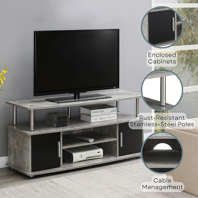 Convenience Concepts Designs2Go Monterey Stand Family Entertainment Center with Storage Cabinets and Shelves, Modern TV Console for Living Room, Office, 47.25", Faux Birch/Black