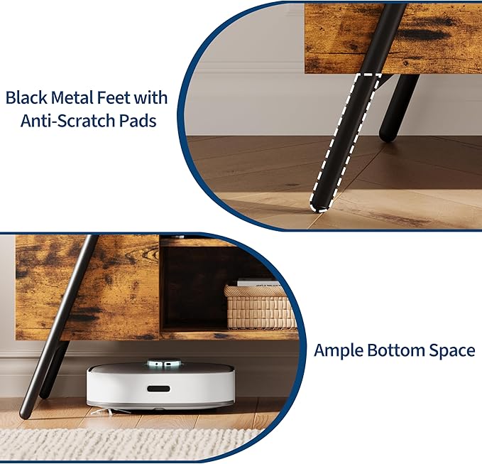 Garvee 55 Inch TV Stand with Slanted Metal Legs, Industrial Media Console with Adjustable Open Shelves, Wooden Entertainment Center Television Stand for Living Room, Bedroom, Orange Oak