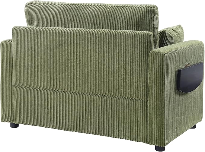 Twin Size Sofa Bed 47.2" Sleeper Sofa Loveseat Sofa with a Foldable Mattress, a Foldable Side Table, a Side Storage Pocket and Two USB Ports for Living Room, Green