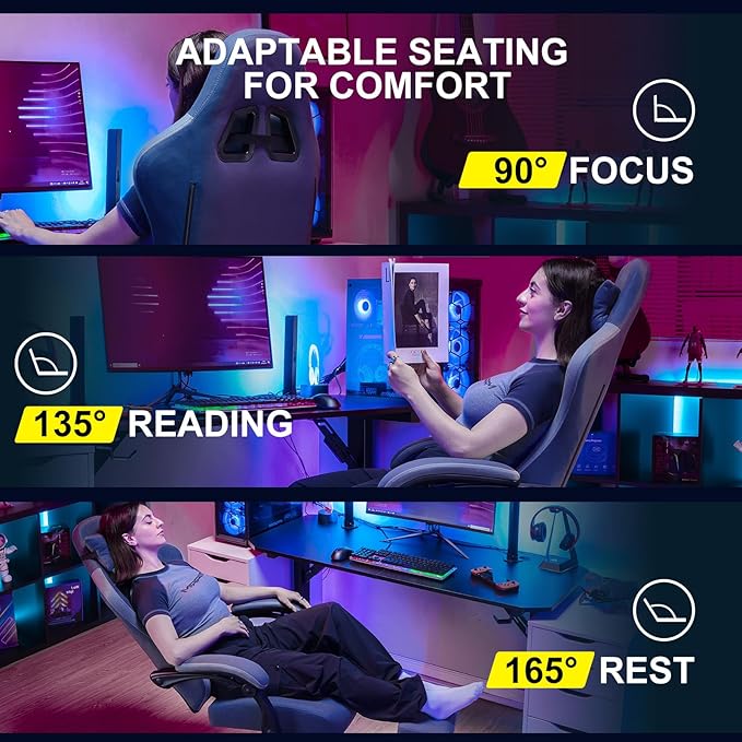 GTPLAYER Gaming Chair, Computer Office Chair with Pocket Spring Cushion, Linkage Armrests and Footrest, High Back Ergonomic Computer Chair with Lumbar Support Task Chair with Footrest(Blue)