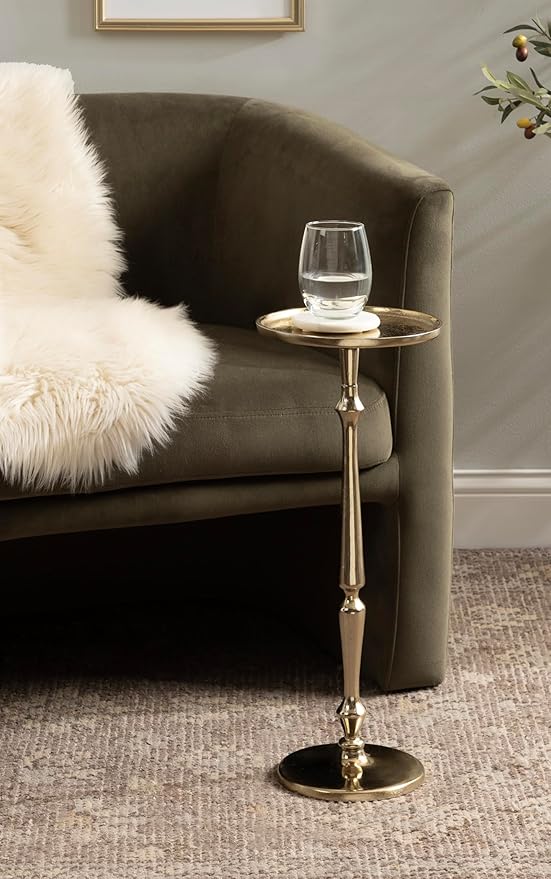 Kate and Laurel Carling Traditional Metal Round Drink Table, 9 x 9 x 22, Gold, Vintage Cast Aluminum Accent Table with Unique Spindle Design for Use as Indoor Plant Stand or Living Room Decor Piece