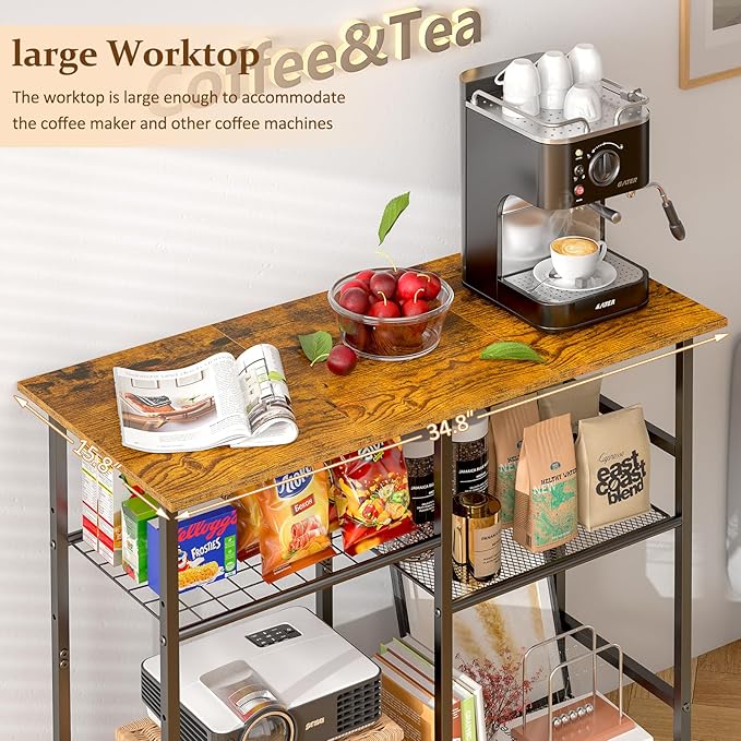 Kitchen Microwave Cart, Microwave Stand with Adjustable Shelf, Coffee Bar Stand Kitchen Baker's Rack with Wheels Rolling Storage Cart Organizer Shelf for Living Room, Office, Balcony