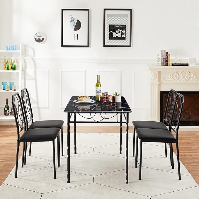 VECELO 5 Piece Dining Table Set for 4, Dinette with Chairs for Kitchen, Breakfast Nook, Small Space,Easy Assembly
