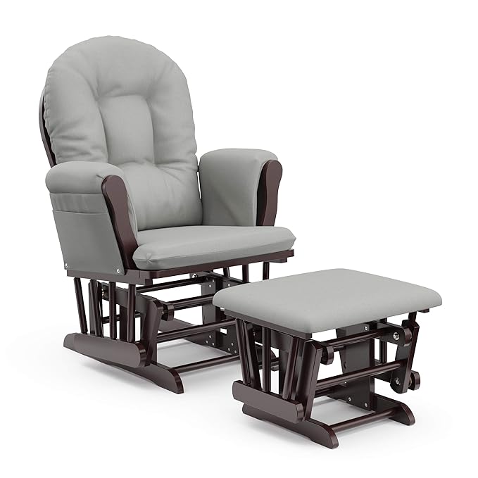 Storkcraft Premium Hoop Glider & Ottoman (Espresso/Light Gray) — GREENGUARD Gold Certified Nursery Glider, Solid Wood Craftsmanship, Smooth-Gliding Nursery Chair and Ottoman, Award-Winning