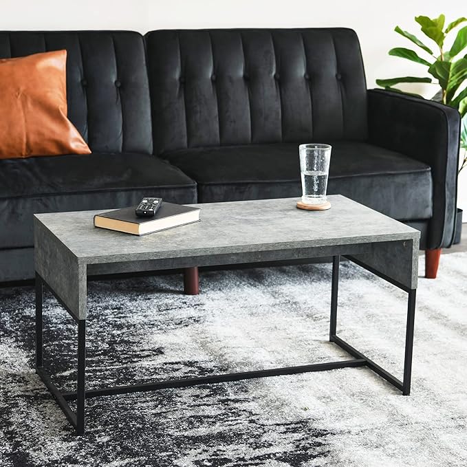 Household Essentials Wrap Rectangular Coffee Table Rustic Slate Concrete and Black Metal