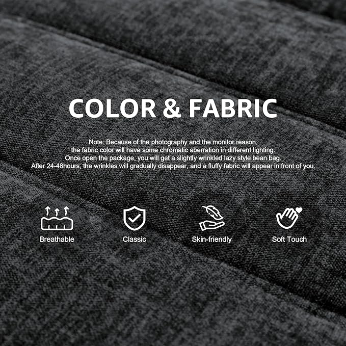 Hobestluk Bean Bag Chair Giant Bean Bag Sofa 2 Seater Bean Bag Chairs for Adults, Loveseat Floor Chair, Bean Bag Chairs for Living Room Bedroom Dorm Office (Darkgrey Chenille, Loveseat)