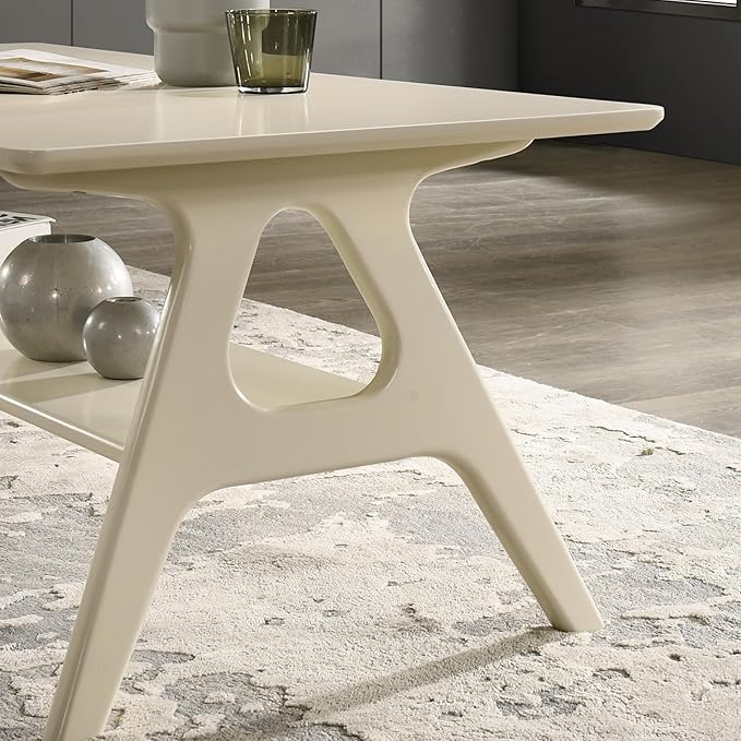 Roundhill Furniture Arona 3-Piece Coffee Table Set, Coffee Table and Two End Tables, Off-White Finish