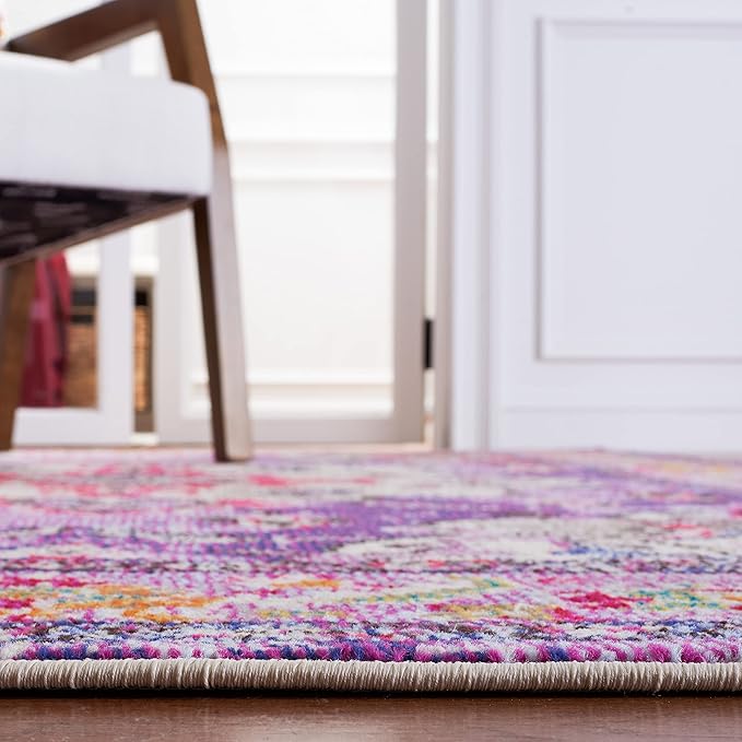 SAFAVIEH Monaco Collection Area Rug - 5' Square, Violet & Fuchsia, Boho Chic Medallion Distressed Design, Non-Shedding & Easy Care, Ideal for High Traffic Areas in Living Room, Bedroom (MNC243P)
