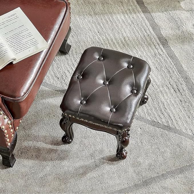 Foot Stool Ottoman with Microfiber Leather Cushion Footrest Sofa Stool for Hallway, Foyer, Living Room, Bedroom, Simple Assembly (Dark Brown)