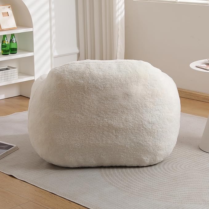Furniliving Bean Bag Chair, Oversized Bean Bag Couch for Adults Comfy Bean Bag Sofa with Back Support, Giant Bean Bag Chair Stuffed Floor Sofa for Living Room Bedroom Dorm Office, Teddy, Off White
