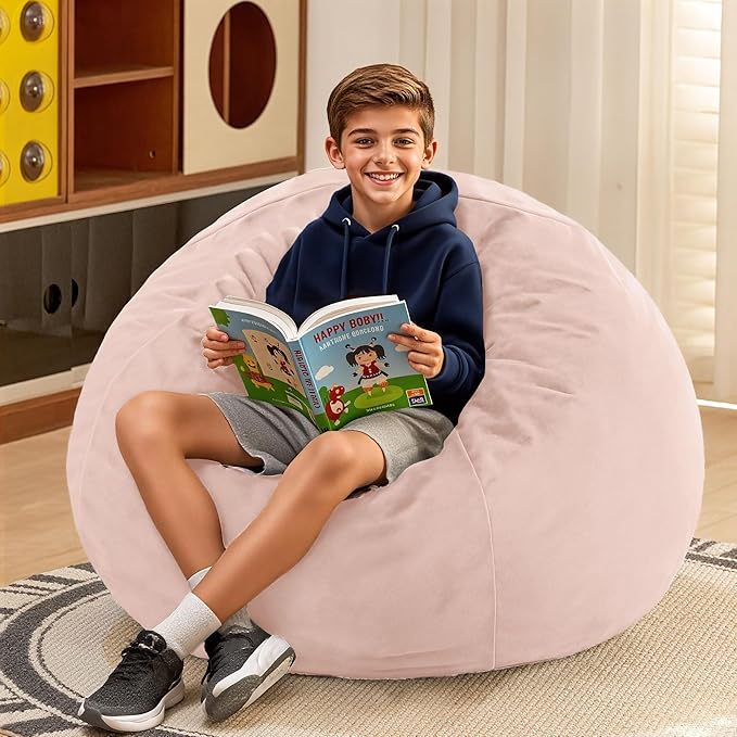 HABUTWAY 2FT Bean Bag Chair, 2' Beanbags Small Bean Bag Chairs with Filling, Teardrop Bean Bag Chair Luxurious Velvet Ultra Soft Fur with Removable Cover (Pink)