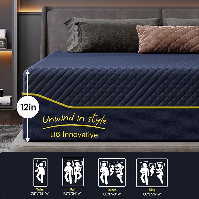 SDHYL Full Mattress, 12 Inch Gel Infused Memory Foam Mattress for Good Sleep, Bed in a Box Mid Firm CertiPUR-US Certified & Fiberglass Free, Washable Cover, 75"*54"