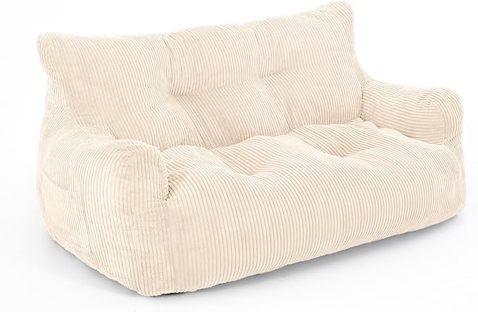 Pamapic Bean Bag Chair,2 Seat Loveseat Sofa,Ultra Soft Dutch Velvet,Fluffy Comfort Washable Cover,Corduroy Lazy Sofa Bed for Adults,Fit Living Room, Bedroom,Outdoor Spaces,White